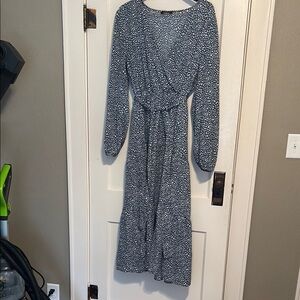 Navy and White dotted maxi dress